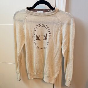 Brunello Cucinelli Cream 'Be Conscious' Logo Sweater
